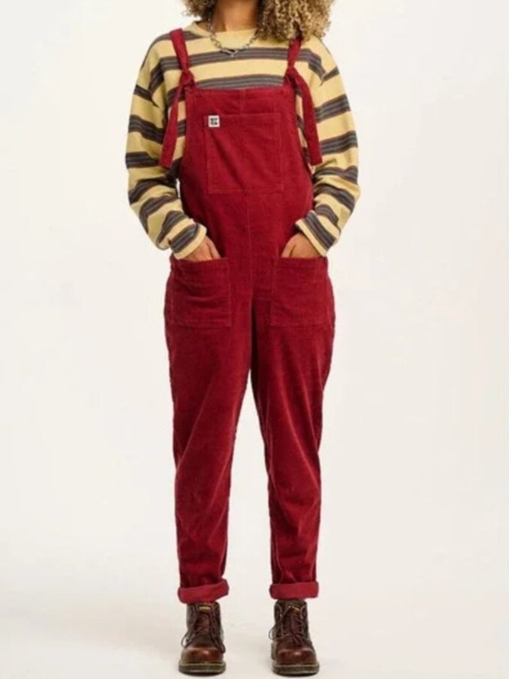 Lucy and Yak Organic Cotton Overalls Dungarees Red Tie Strap Pockets-2 Regular